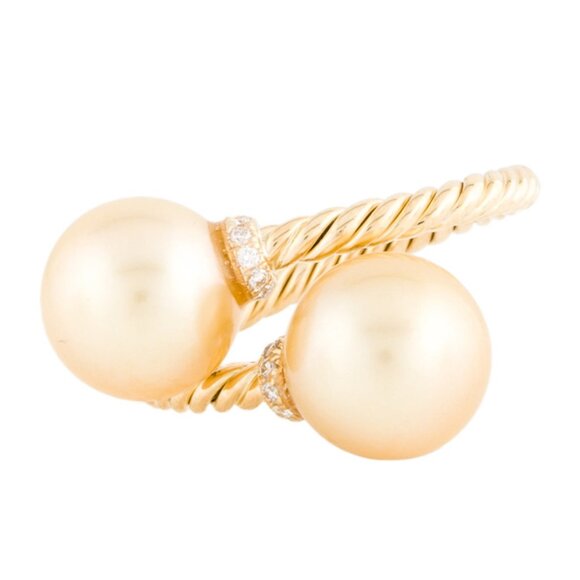 DAVID YURMAN 18K YELLOW GOLD PEARL & DIAMOND SOLARI BYPASS COCKTAIL RING - Picture 10 of 10